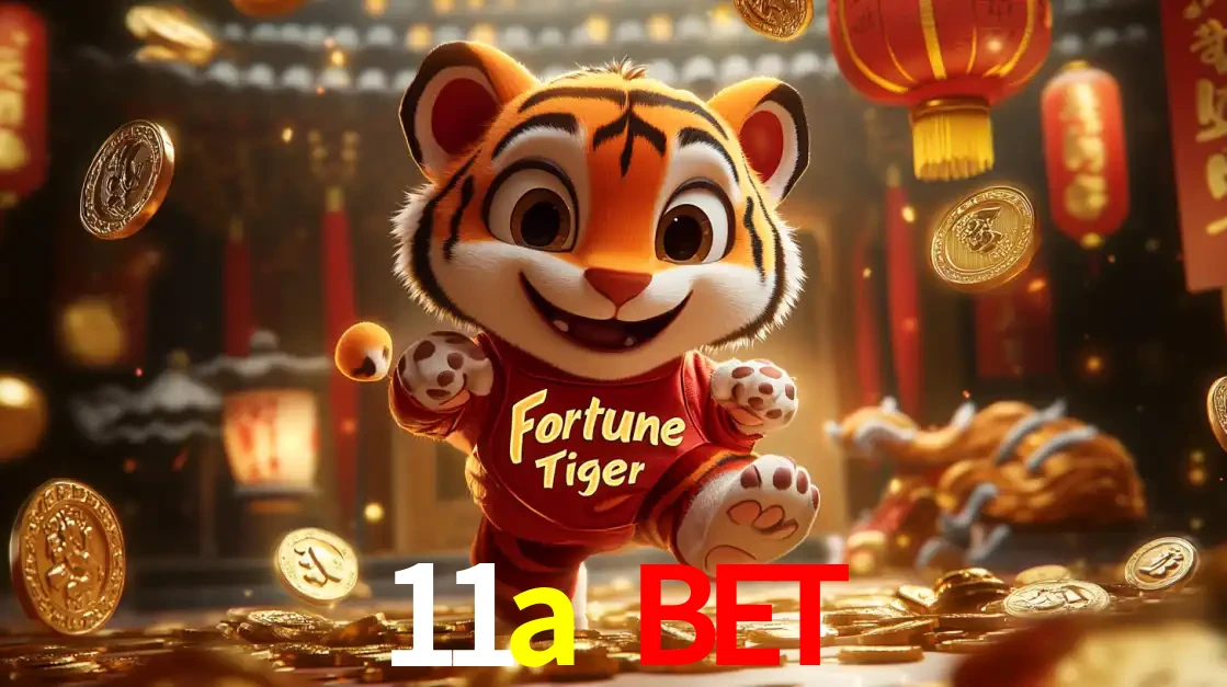 O alegre personagem do Fortune Tiger correndo sobre um caminho de moedas de ouro, simbolizando os grandes prêmios e a diversão do popular jogo de slot do 11a bet.